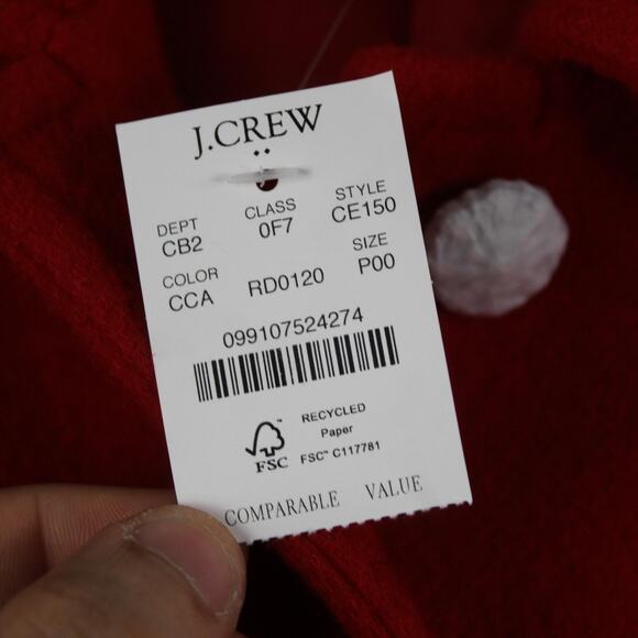 J Crew Coat Womens 00P Lady Day Jeweled Button Wood Blend Red Dress Long Peacoat - Picture 8 of 14